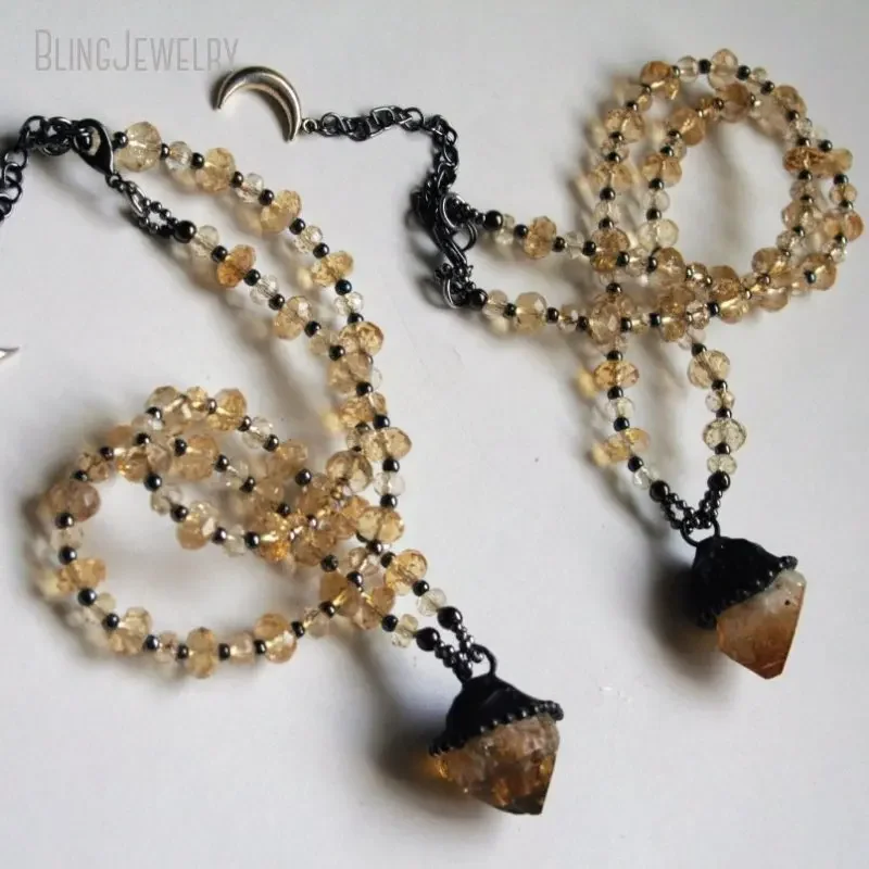 Crystal Pendant Necklace Natural Stone - 8pcs Raw Citrine Point Beaded Choker