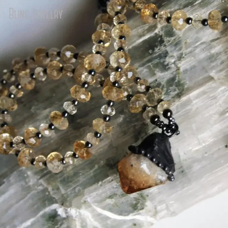 8pcs Raw Citrine Point Beaded  - Crystal Pendant Necklace Natural Stone review and price
