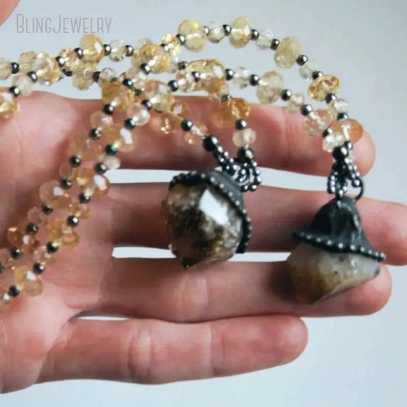 8pcs Raw Citrine Point Beaded  - Crystal Pendant Necklace Natural Stone review and price