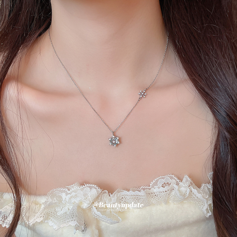 Sparkling Ice Crystal Snowflak - Layered Pendant Necklace Aesthetic review and price