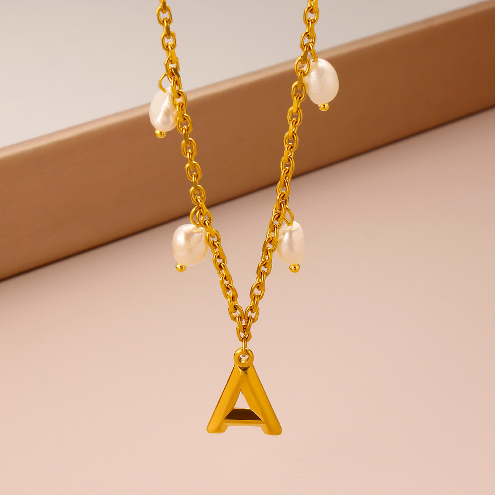 Initial Letter Pearl Pendant N - Initial Letter Necklace 18K Gold review and price