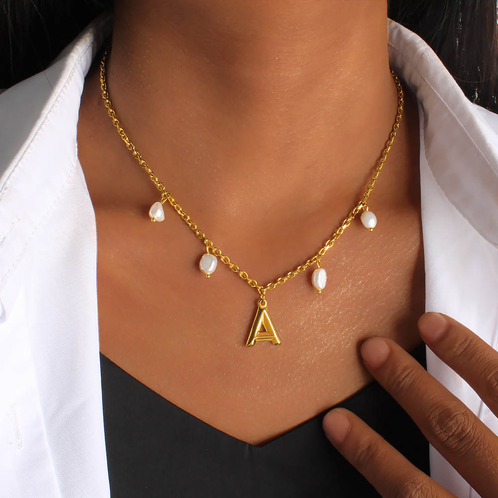 Initial Letter Pearl Pendant N - Initial Letter Necklace 18K Gold review and price