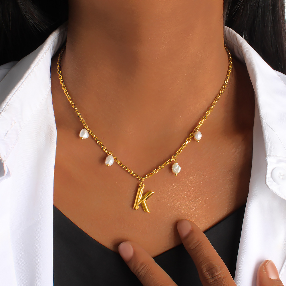 Initial Letter Pearl Pendant N - Initial Letter Necklace 18K Gold review and price