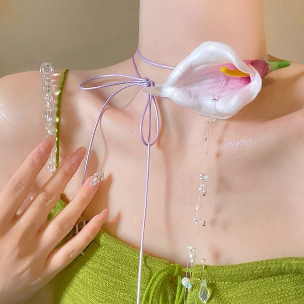 Fashion Exaggerated Calla Lily - Pearl Choker Necklace Vintage review and price