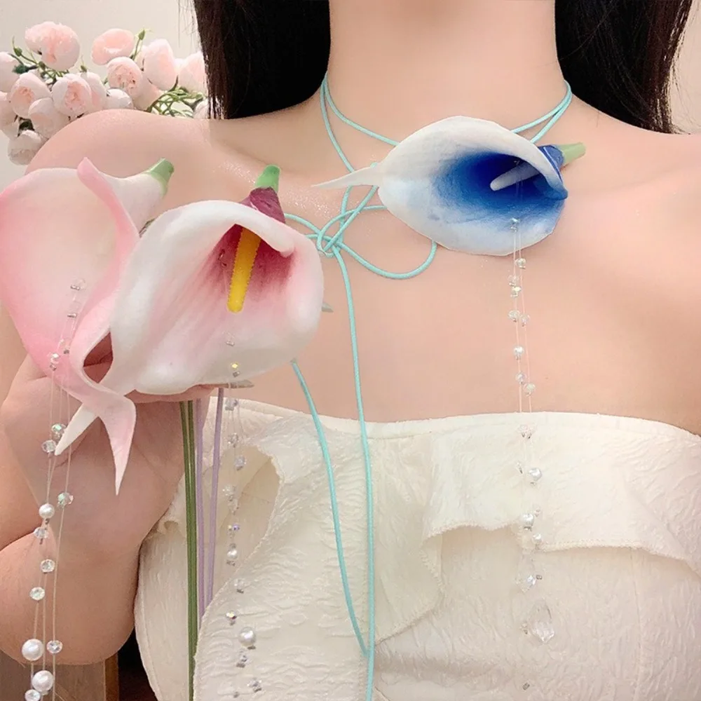 Fashion Exaggerated Calla Lily - Pearl Choker Necklace Vintage review and price