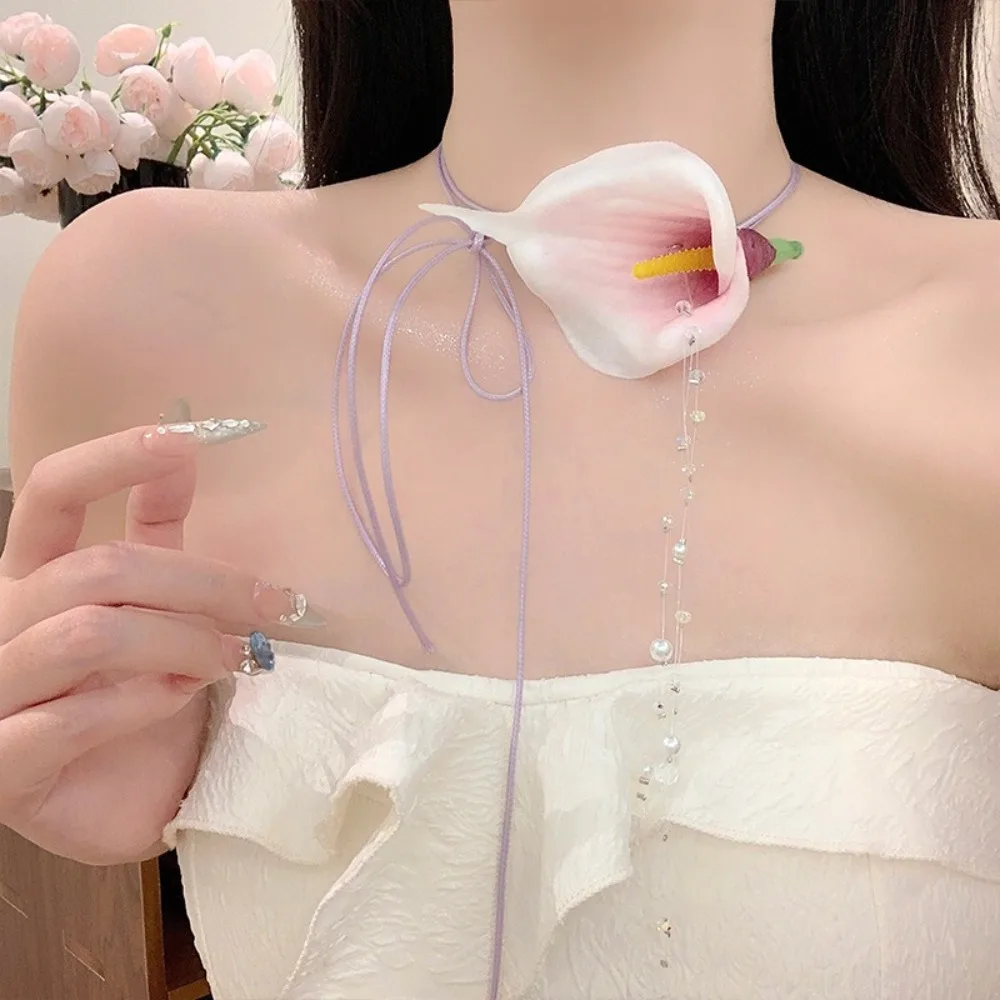 Fashion Exaggerated Calla Lily - Pearl Choker Necklace Vintage review and price