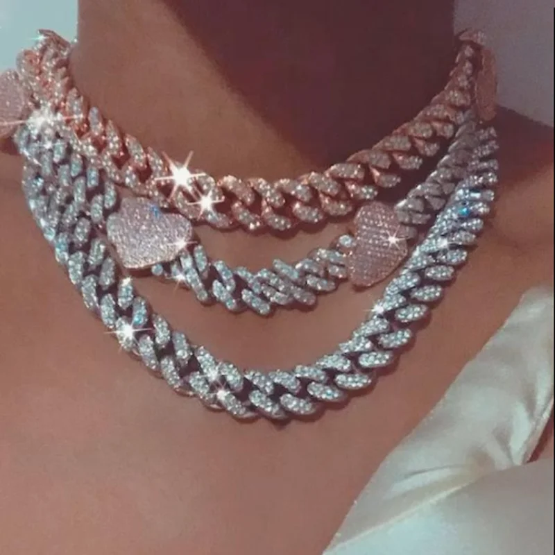 New 12mm Width Pink Heart Iced - Cuban Link Chain 12Mm review and price