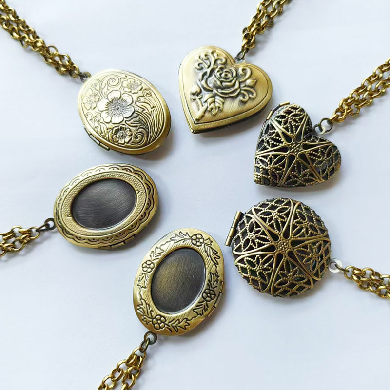 1pc Antique Bronze Heart Round - Heart Locket Necklace Photo review and price