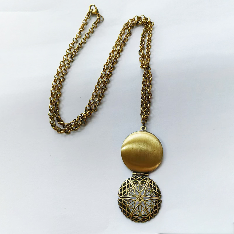 1pc Antique Bronze Heart Round - Heart Locket Necklace Photo review and price